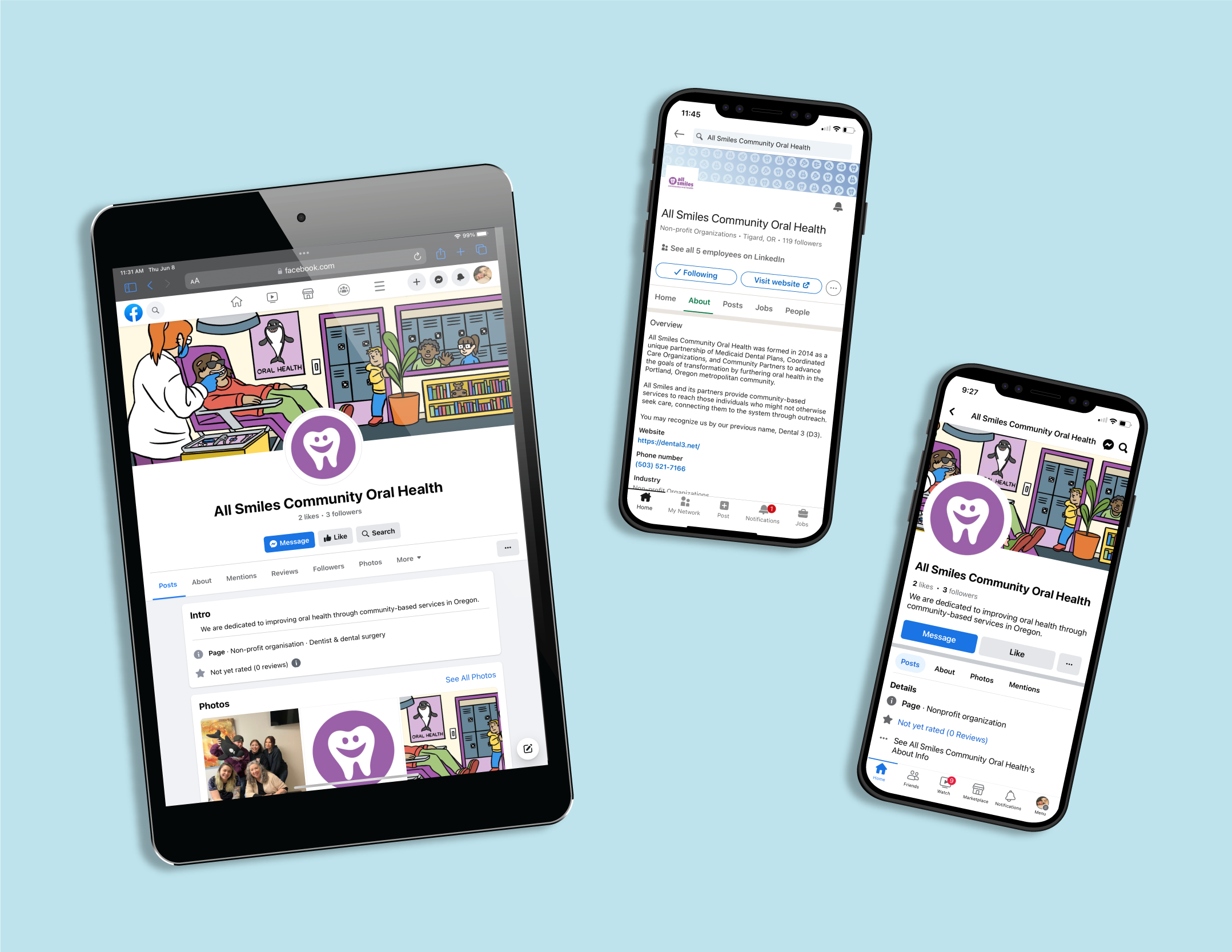 images of all smiles social media platforms displayed on smartphones and a tablets