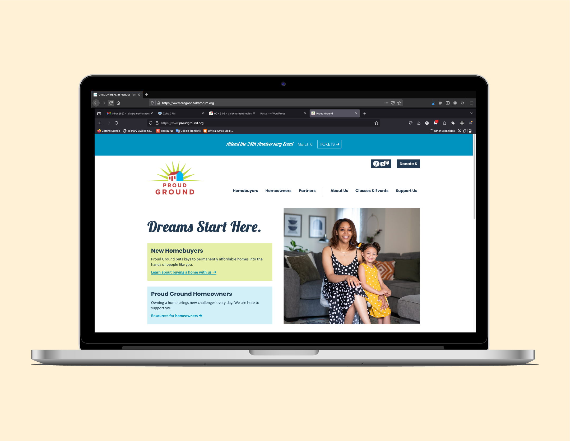 Image of Proud Ground website homepage displayed on laptop computer
